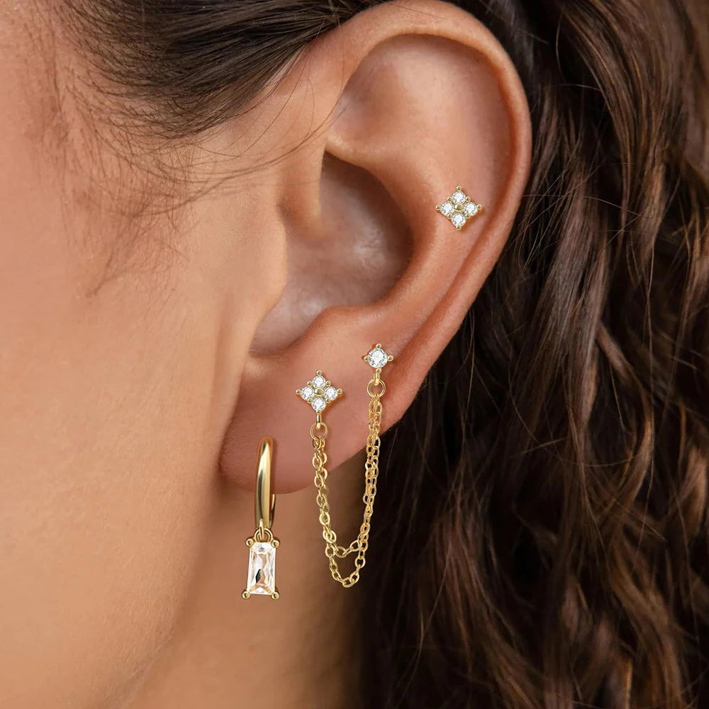 Exquisite Stainless Steel 12 Constellation Birthstone Earrings Set for Woman Cartilage Piercing Earrings Fashion Jewelry