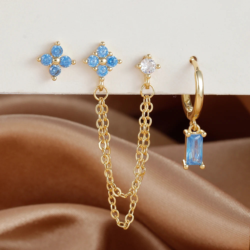 Exquisite Stainless Steel 12 Constellation Birthstone Earrings Set for Woman Cartilage Piercing Earrings Fashion Jewelry