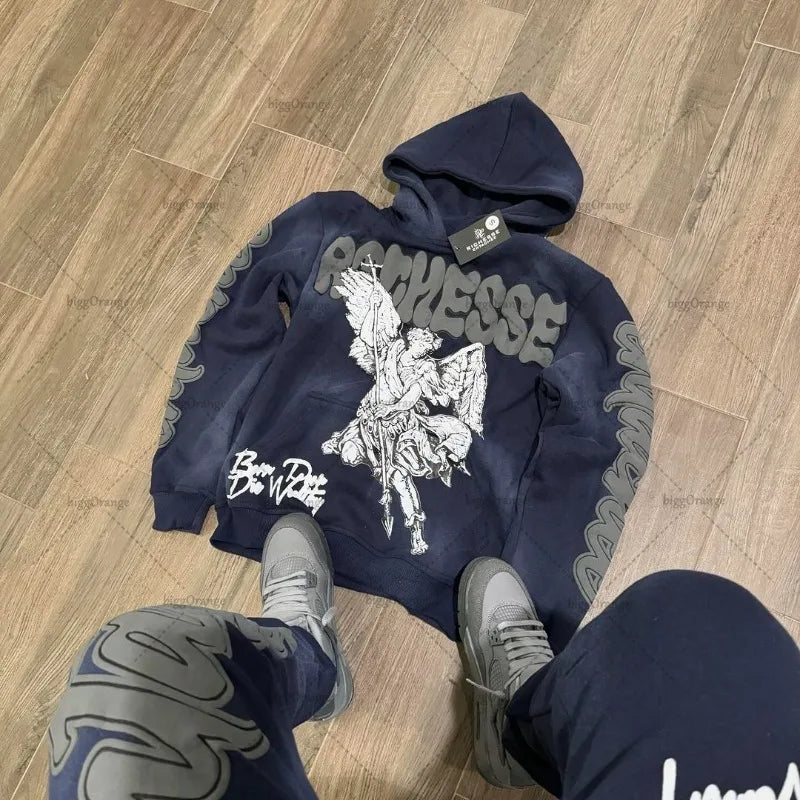 Retro Rock Punk Style Oversized Sweatshirt American Harajuku Colorful Letter Print Graphic Hoodie man