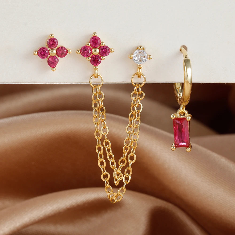 Exquisite Stainless Steel 12 Constellation Birthstone Earrings Set for Woman Cartilage Piercing Earrings Fashion Jewelry