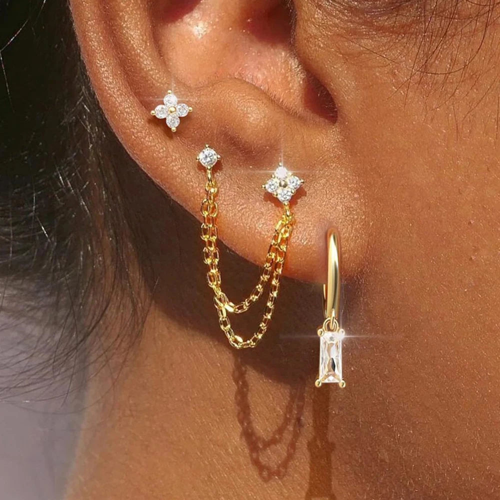 Exquisite Stainless Steel 12 Constellation Birthstone Earrings Set for Woman Cartilage Piercing Earrings Fashion Jewelry