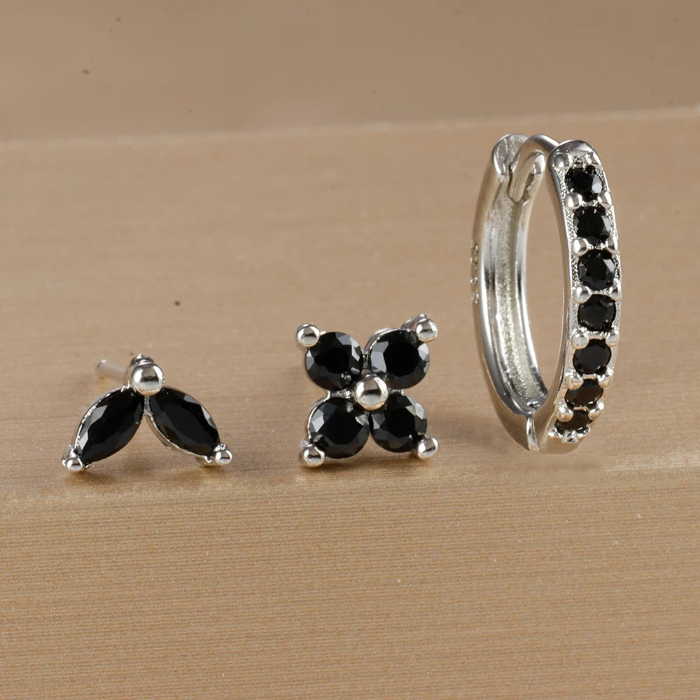 Stainless Steel Gold Color Circle Hoop Earrings Set for Women Simple Zircon Flower Stud Earring Cartilage Piercing Jewelry