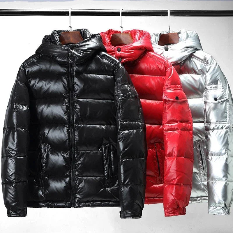 New Korean style glossy jacket short couple fashion trend retro loose thickened white duck down winter jacket
