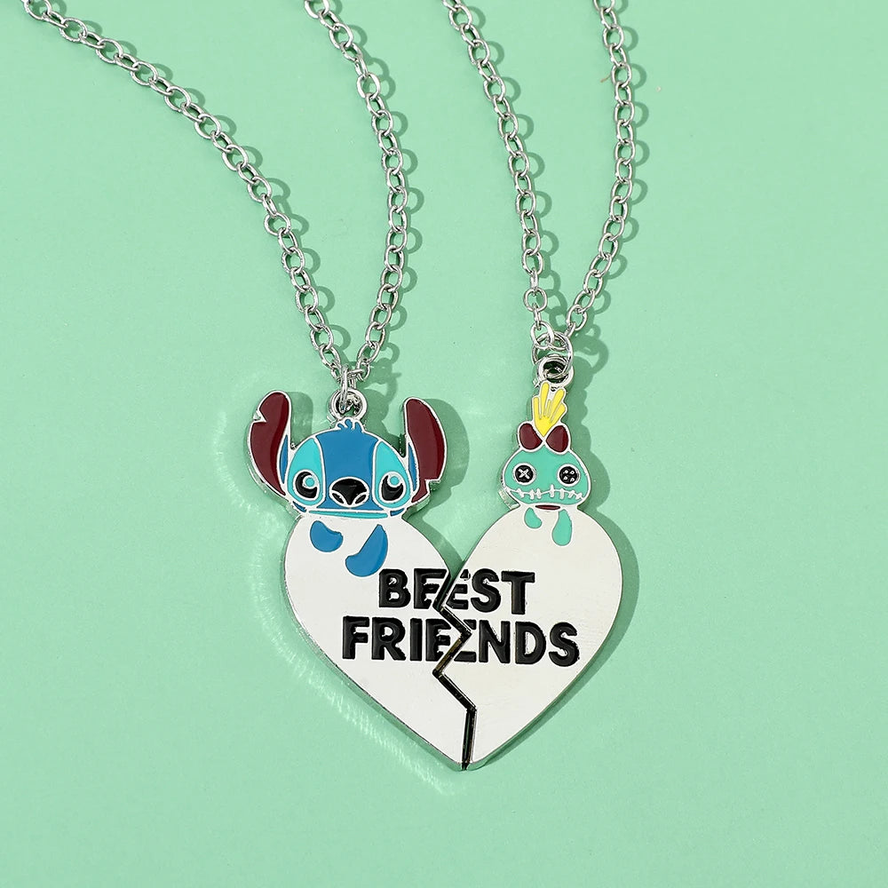 Disney-Stitch Heart Necklace for Couple, Gold and Silver Color, Angel and Stitch, Cute Style , Jewelry Pendant, Gift for Girl, 1