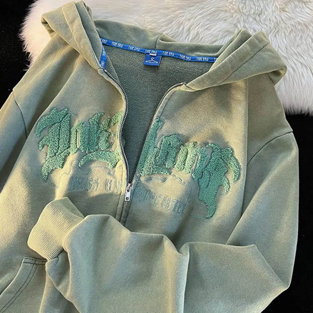 Hoodies Zip Up Letter Pattern Loose Sweatshirt Autumn Hooded Sweatshirt Zipper Woman And Man