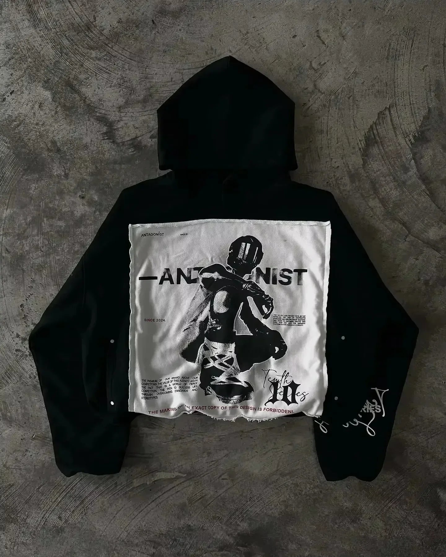 Streetwear Fashion Rhinestone Zip Up Print Oversized Black Hooded Jacket Men Women