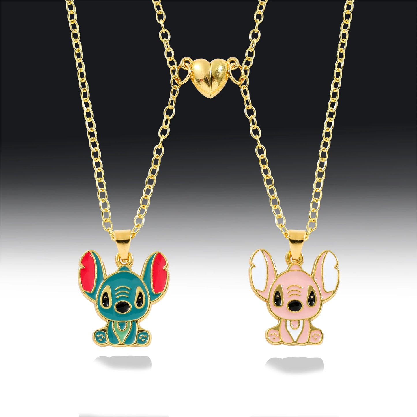 Disney-Stitch Heart Necklace for Couple, Gold and Silver Color, Angel and Stitch, Cute Style , Jewelry Pendant, Gift for Girl, 1