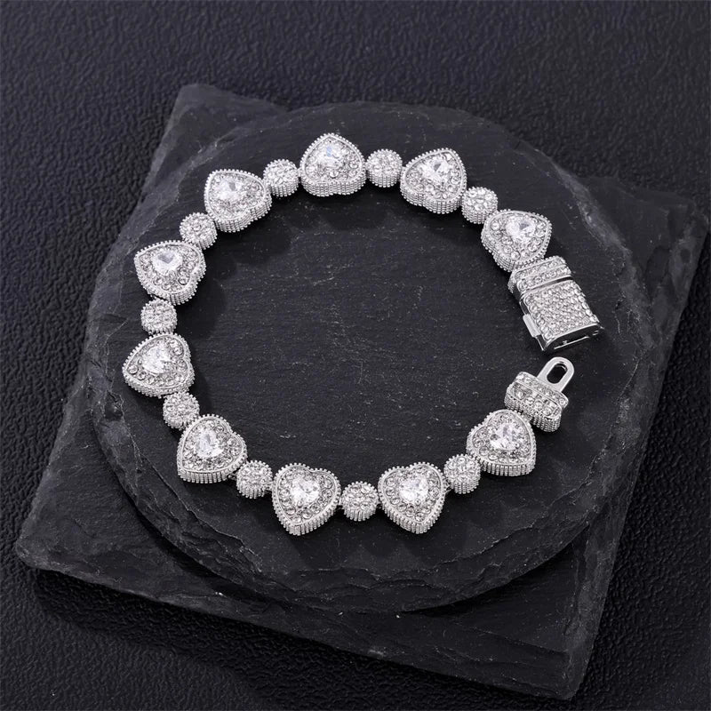 Hip Hop AAA Bling 12MM Miami Cuban Chain Iced Out Men's Bracelet Rhinestone Zircon Paved Bracelets For Men Women Jewelry
