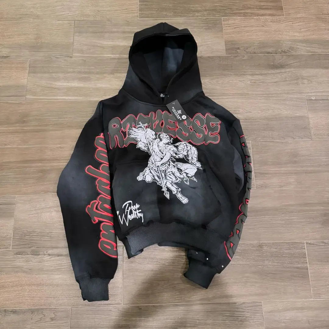 Retro Rock Punk Style Oversized Sweatshirt American Harajuku Colorful Letter Print Graphic Hoodie man