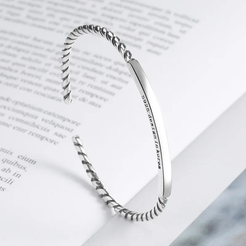 Retro Tibetan Six-Character Mantra Bracelet Scripture Lotus Opening Silver Plated Bracelet Twisted Line Men's