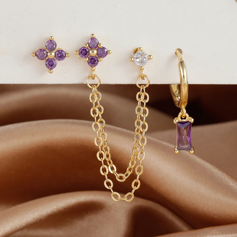 Exquisite Stainless Steel 12 Constellation Birthstone Earrings Set for Woman Cartilage Piercing Earrings Fashion Jewelry