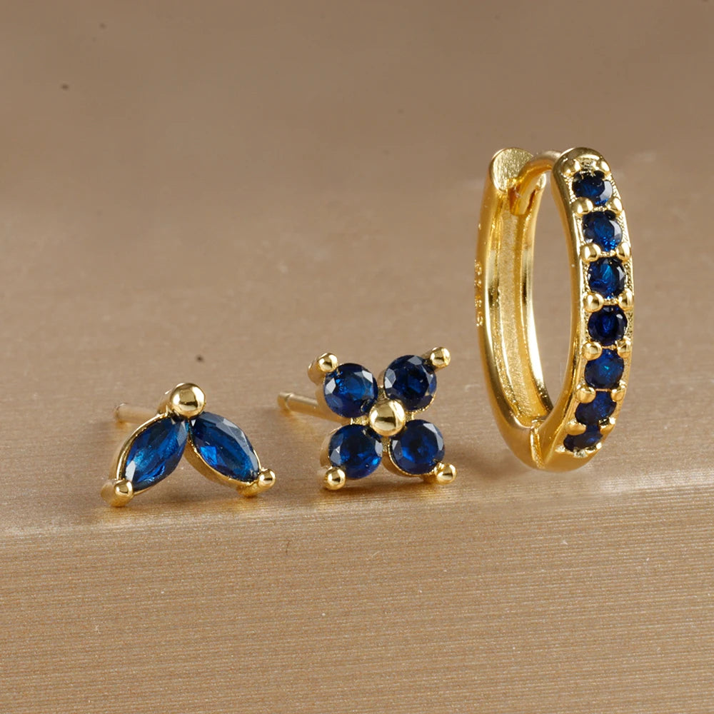 Stainless Steel Gold Color Circle Hoop Earrings Set for Women Simple Zircon Flower Stud Earring Cartilage Piercing Jewelry