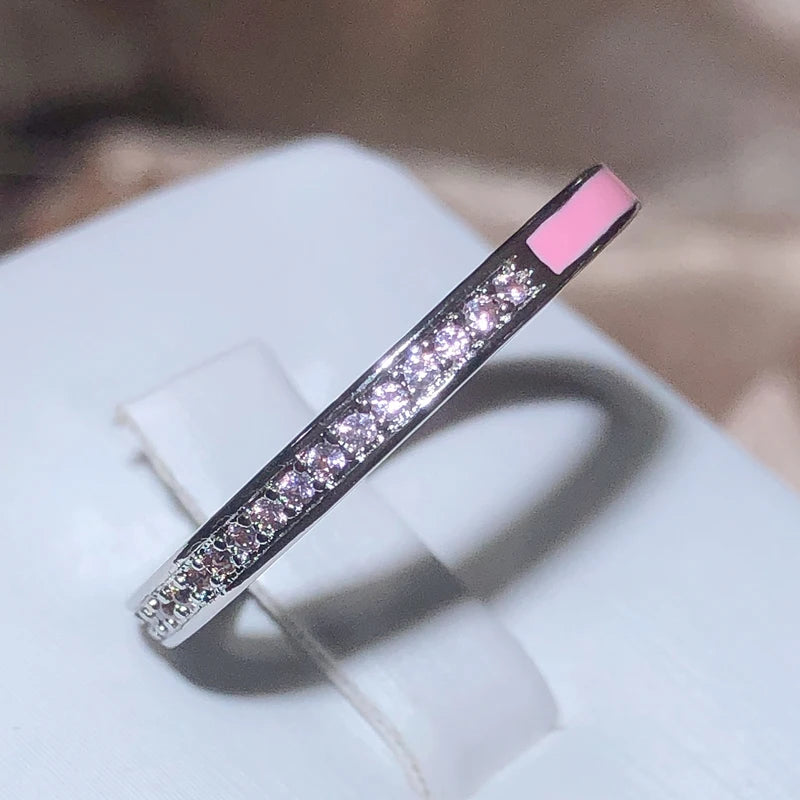 Sweet And Lovely Pink Zirconia Ultra-thin Ring Female 925 Stamp Pink Drip Party Wedding Fashion Jewelry Gift Wholesale