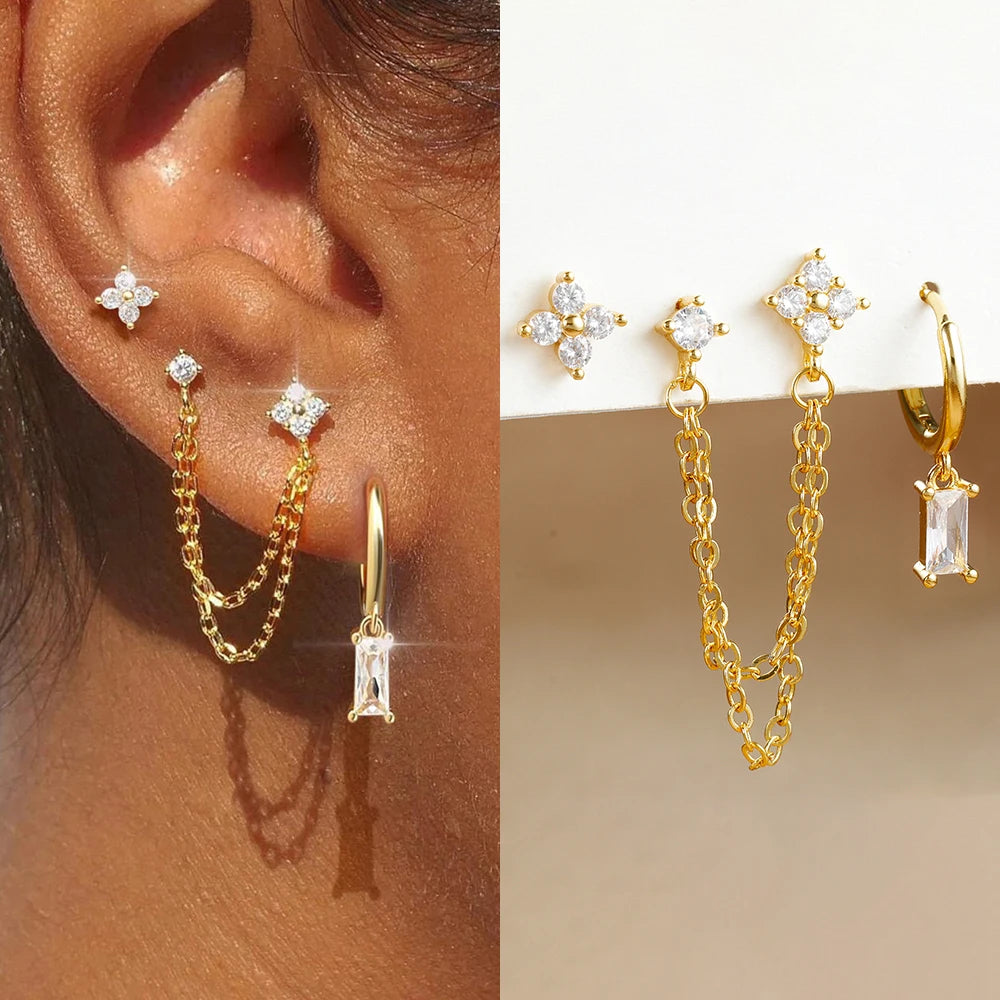 Exquisite Stainless Steel 12 Constellation Birthstone Earrings Set for Woman Cartilage Piercing Earrings Fashion Jewelry