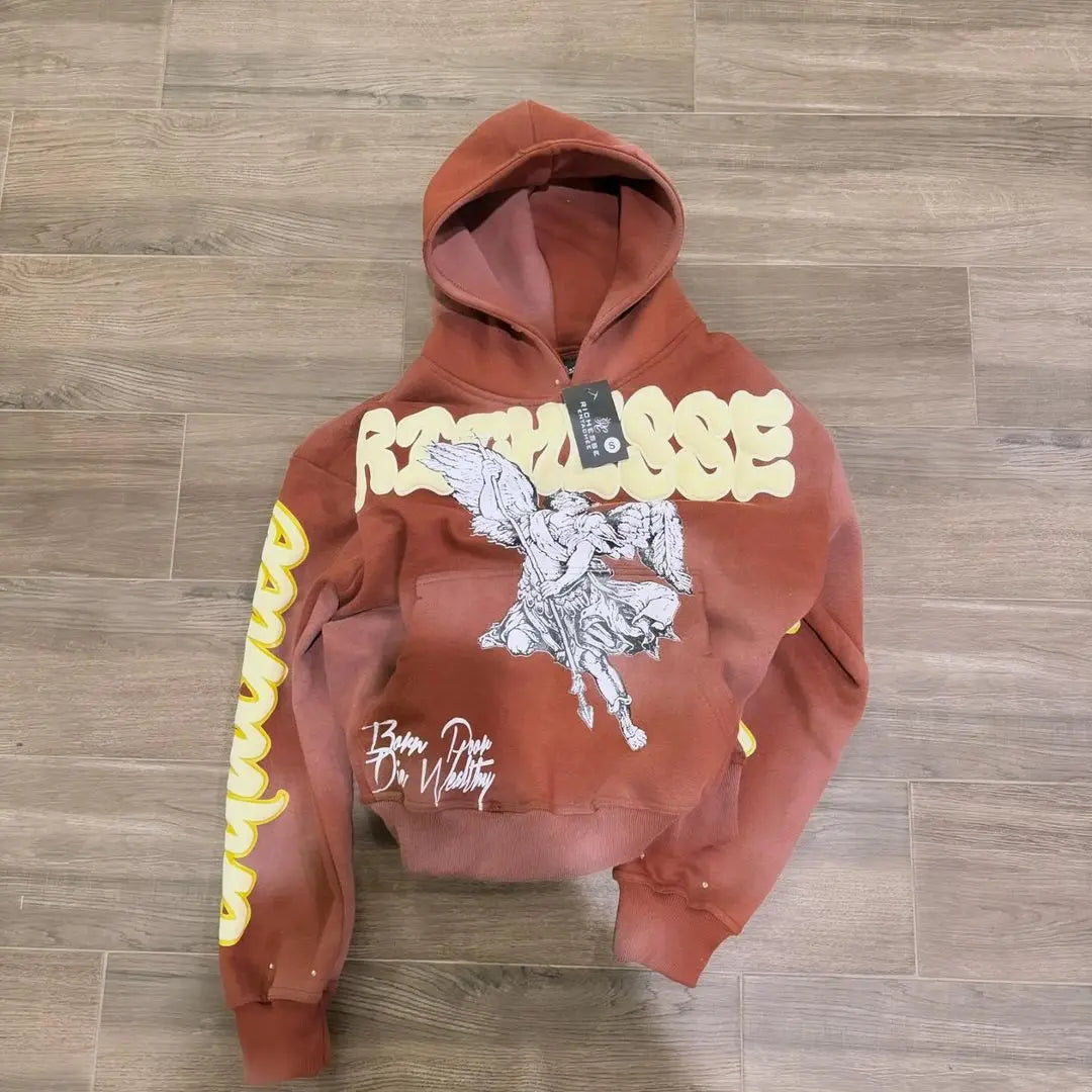 Retro Rock Punk Style Oversized Sweatshirt American Harajuku Colorful Letter Print Graphic Hoodie man