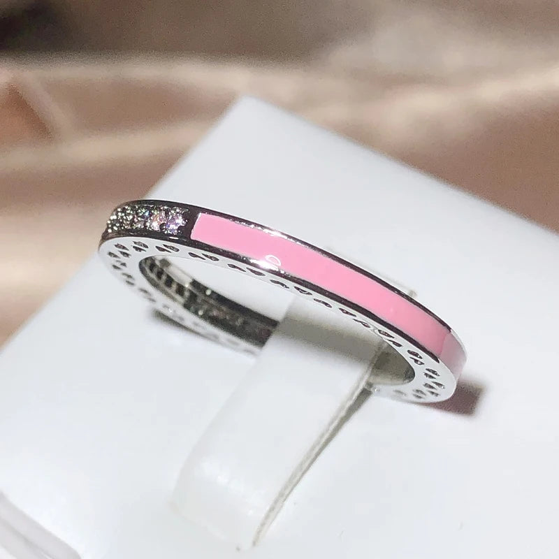 Sweet And Lovely Pink Zirconia Ultra-thin Ring Female 925 Stamp Pink Drip Party Wedding Fashion Jewelry Gift Wholesale