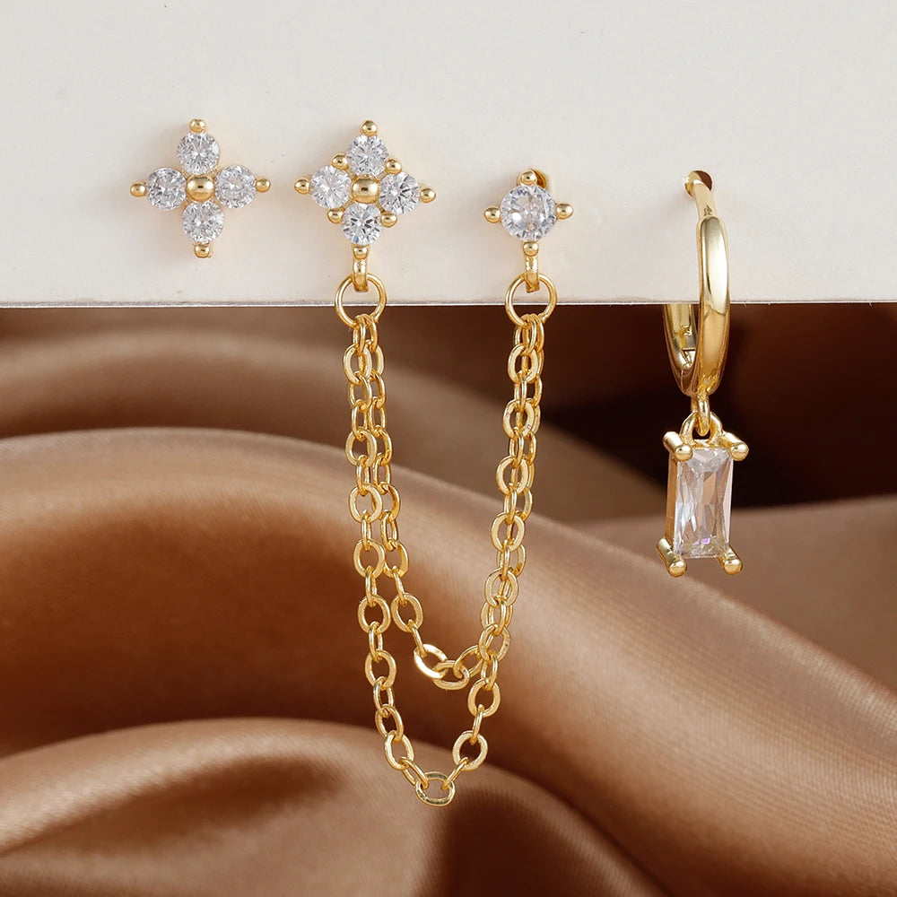 Exquisite Stainless Steel 12 Constellation Birthstone Earrings Set for Woman Cartilage Piercing Earrings Fashion Jewelry
