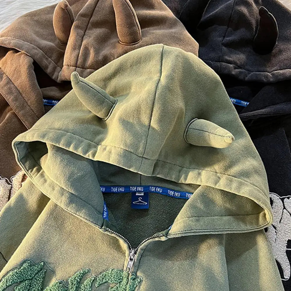 Hoodies Zip Up Letter Pattern Loose Sweatshirt Autumn Hooded Sweatshirt Zipper Woman And Man