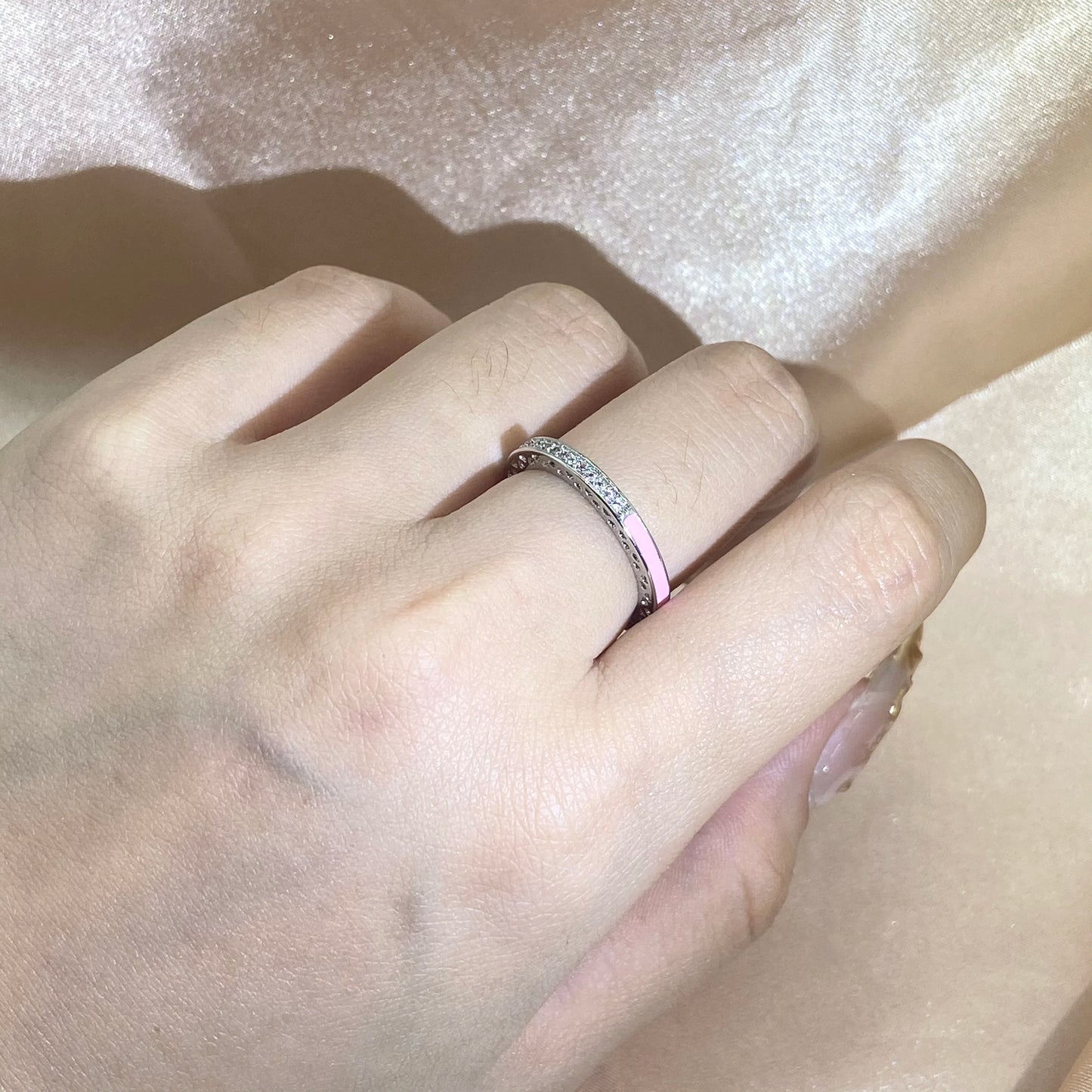 Sweet And Lovely Pink Zirconia Ultra-thin Ring Female 925 Stamp Pink Drip Party Wedding Fashion Jewelry Gift Wholesale