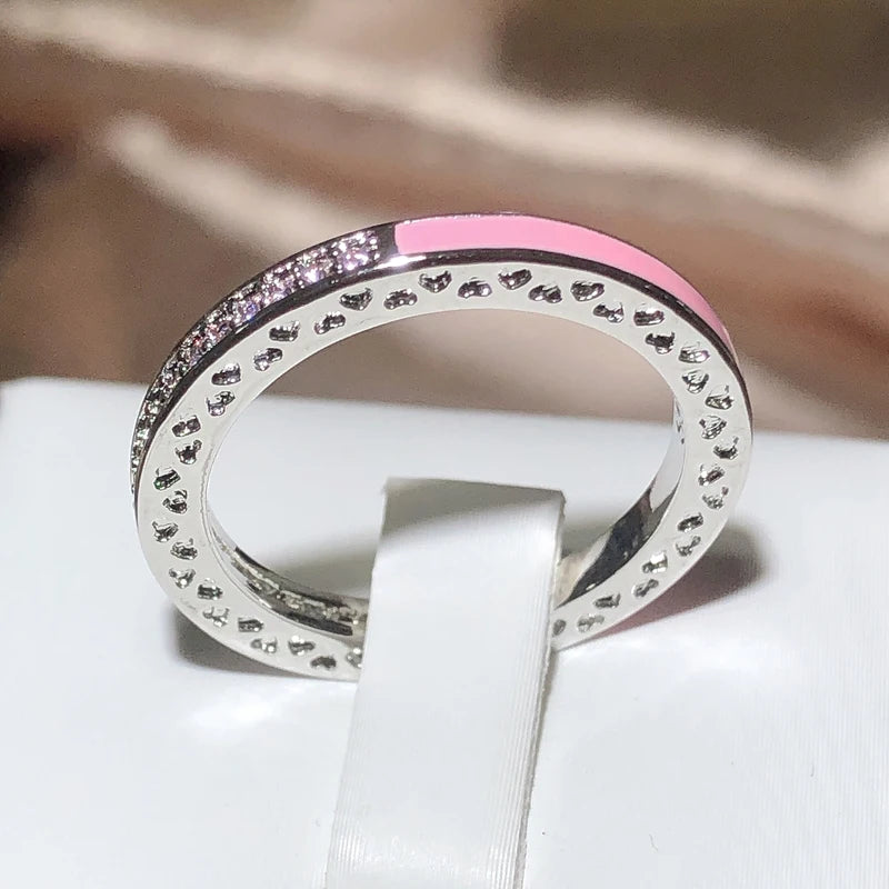 Sweet And Lovely Pink Zirconia Ultra-thin Ring Female 925 Stamp Pink Drip Party Wedding Fashion Jewelry Gift Wholesale