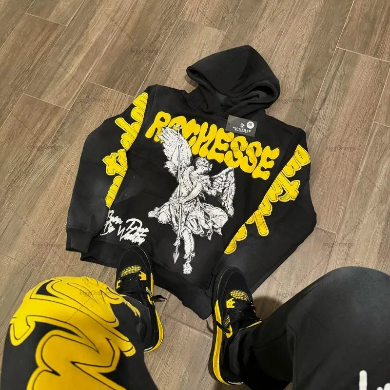 Retro Rock Punk Style Oversized Sweatshirt American Harajuku Colorful Letter Print Graphic Hoodie man