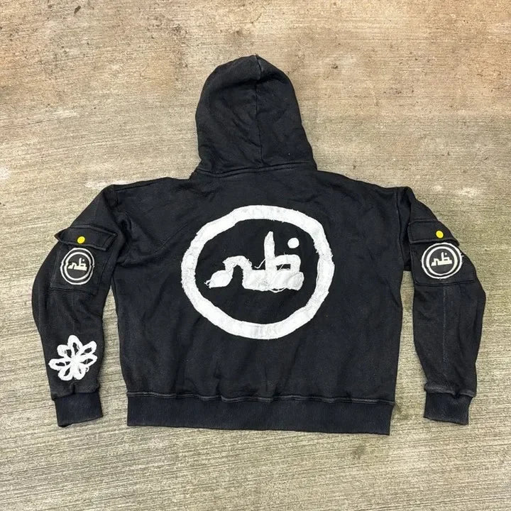 Zip Up Hoodie Hip Hop New Fashion Patch Oversized Hoodie Men Women Loose Casual