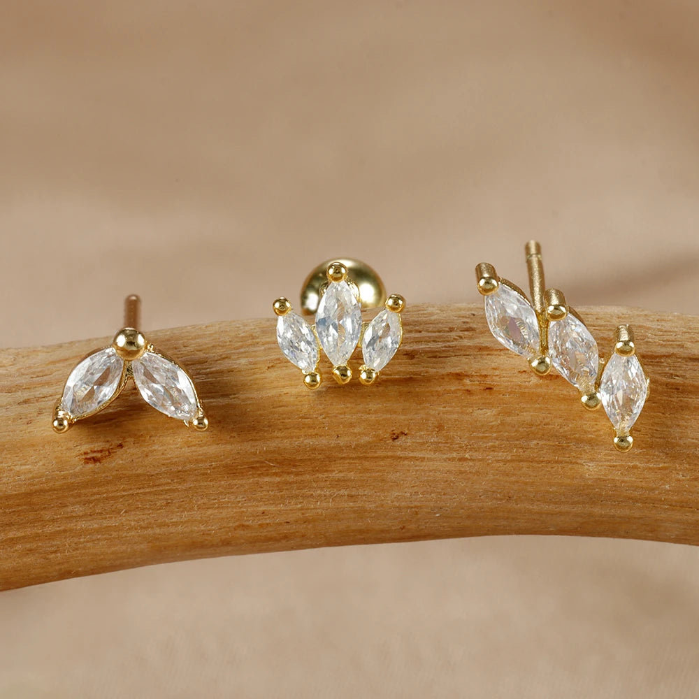 Stainless Steel Gold Color Crown Stud Earring Set For Women 14K Gold Plated Crystal Zircon Unique Horse Eye Earring Jewelry