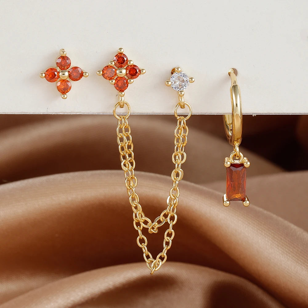 Exquisite Stainless Steel 12 Constellation Birthstone Earrings Set for Woman Cartilage Piercing Earrings Fashion Jewelry