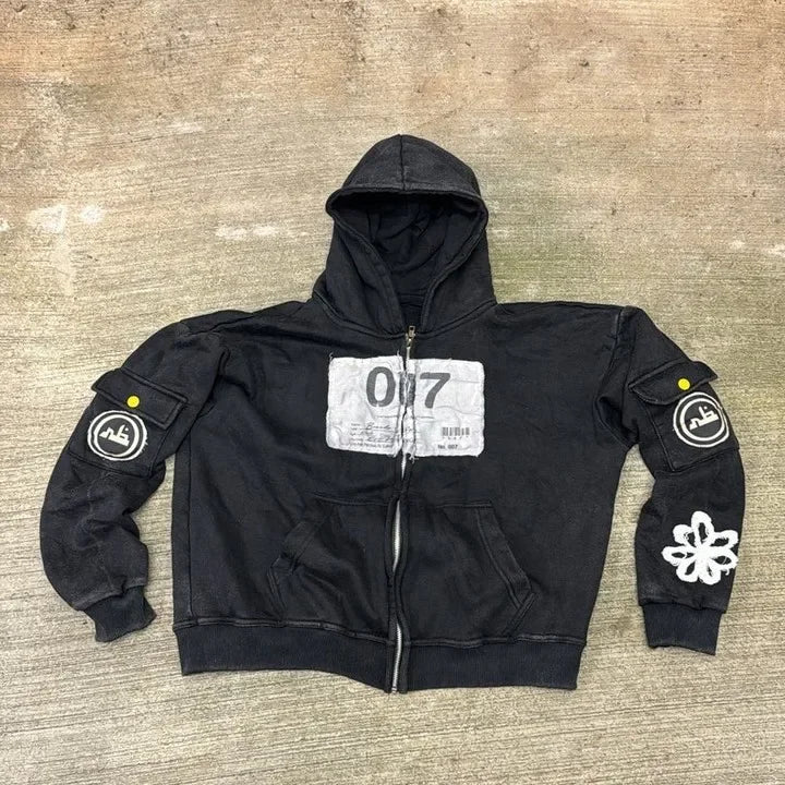 Zip Up Hoodie Hip Hop New Fashion Patch Oversized Hoodie Men Women Loose Casual
