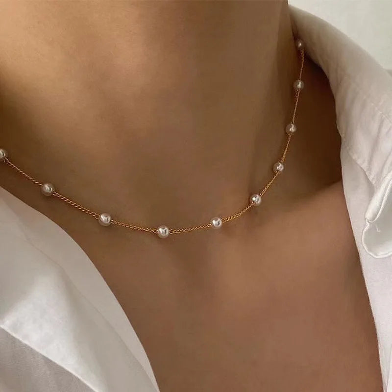 Women's Pearl Necklace Set 14K Gold Fashion Love Heart Pendant Waterproof Hypoallergenic Collarbone Neck Chain Jewelry