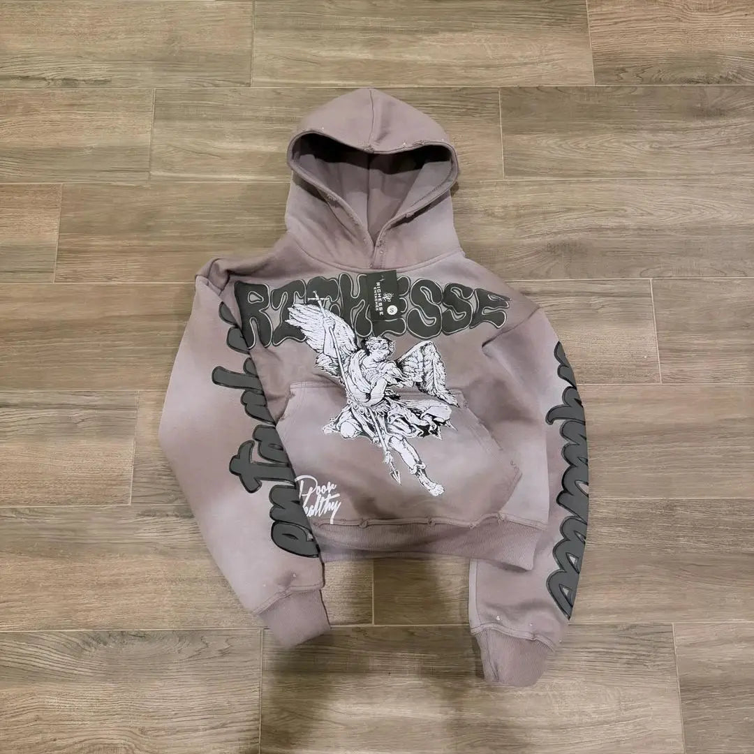 Retro Rock Punk Style Oversized Sweatshirt American Harajuku Colorful Letter Print Graphic Hoodie man