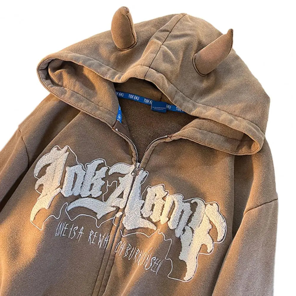 Hoodies Zip Up Letter Pattern Loose Sweatshirt Autumn Hooded Sweatshirt Zipper Woman And Man
