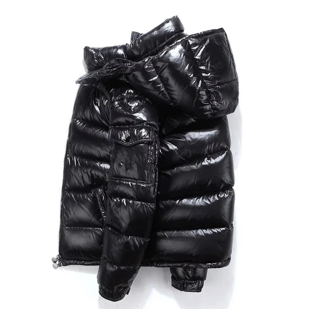 New Korean style glossy jacket short couple fashion trend retro loose thickened white duck down winter jacket