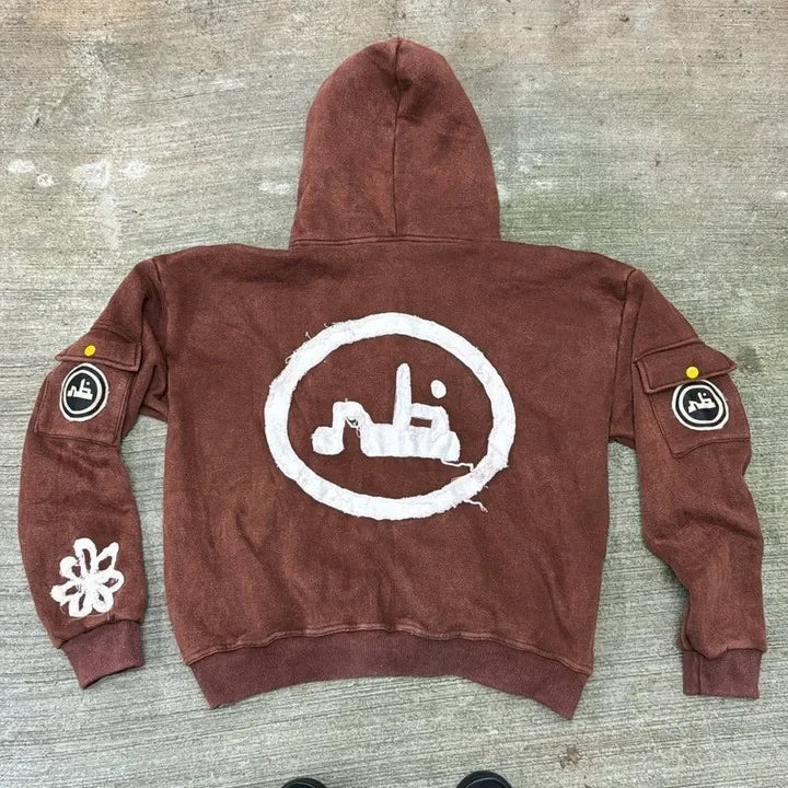 Zip Up Hoodie Hip Hop New Fashion Patch Oversized Hoodie Men Women Loose Casual