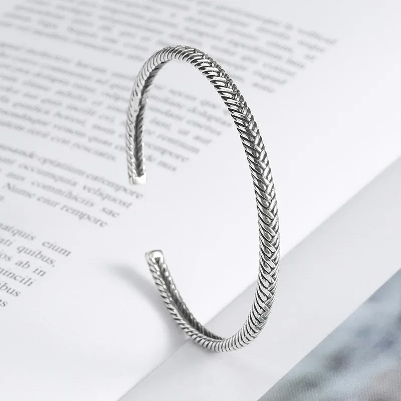 Retro Tibetan Six-Character Mantra Bracelet Scripture Lotus Opening Silver Plated Bracelet Twisted Line Men's