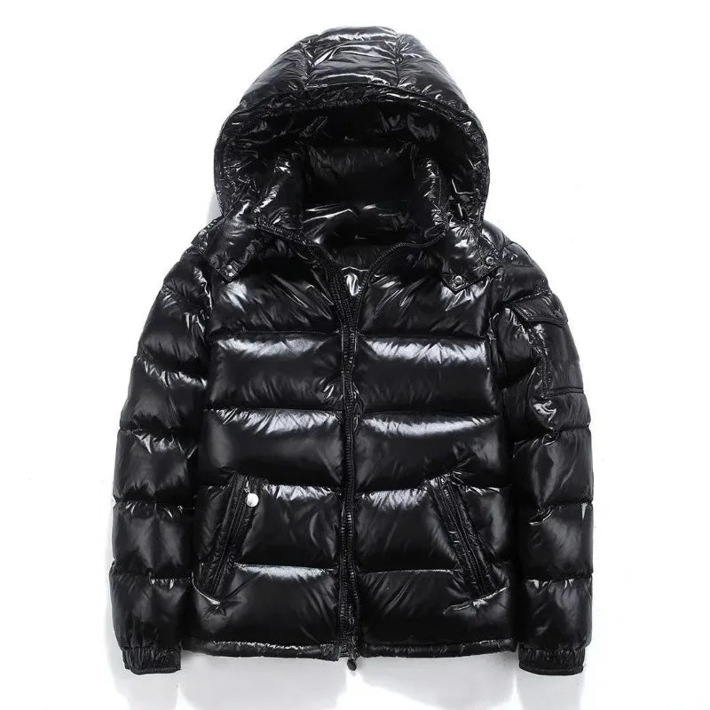 New Korean style glossy jacket short couple fashion trend retro loose thickened white duck down winter jacket