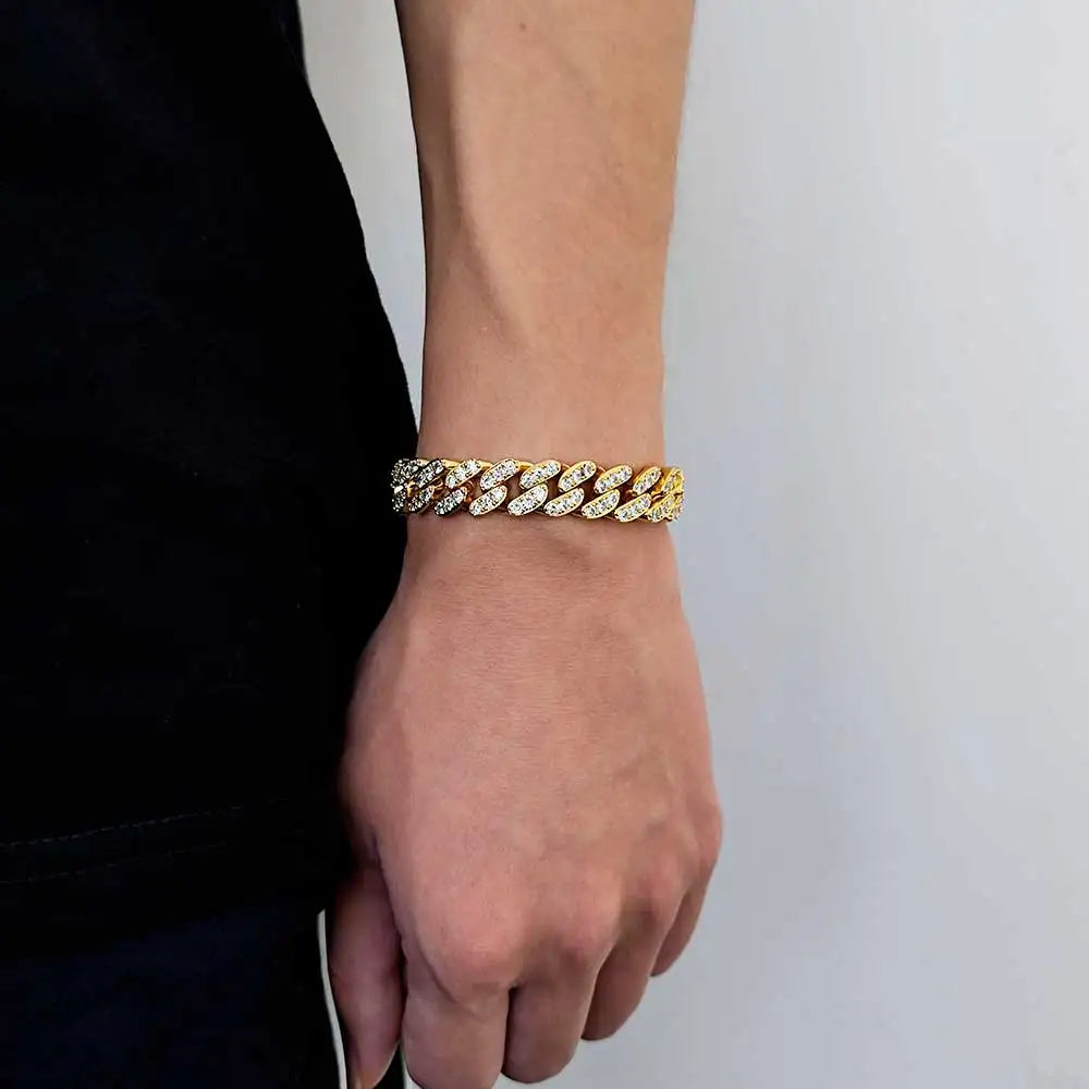 Luxury Jewelry Bling CZ Cuban Link Bracelet Two Row Zircon Copper Miami Cuban Bracelet Iced Out Hip Hop Men Women