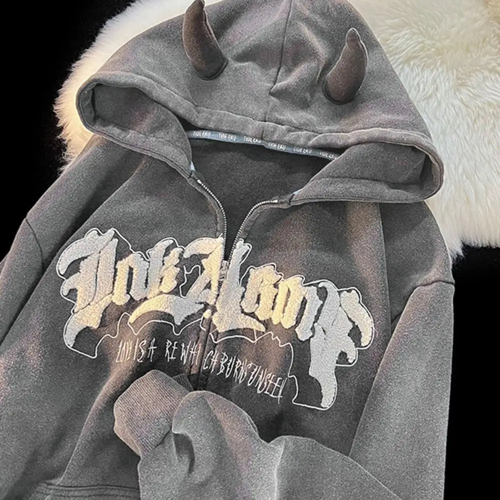 Hoodies Zip Up Letter Pattern Loose Sweatshirt Autumn Hooded Sweatshirt Zipper Woman And Man