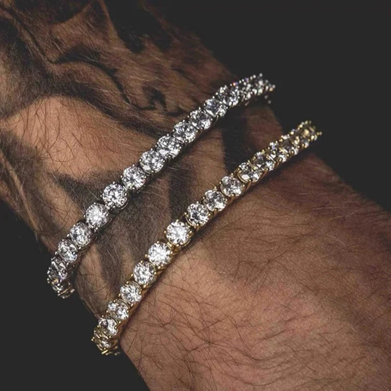 Hip Hop Iced Out 3/4/5mm Crystal Tennis Bracelet for Men Homme Trendy Punk Zirconia Men's Chain on The Hand Streetwear Jewelry
