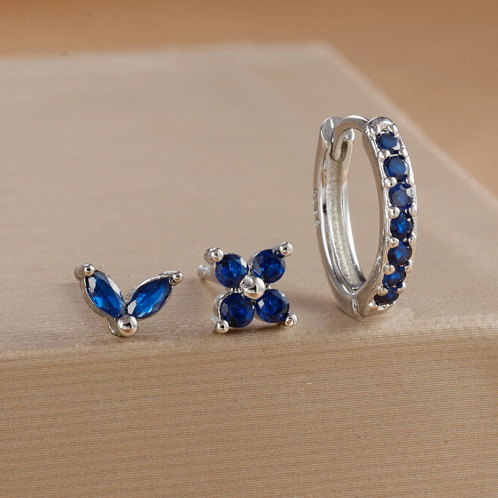Stainless Steel Gold Color Circle Hoop Earrings Set for Women Simple Zircon Flower Stud Earring Cartilage Piercing Jewelry
