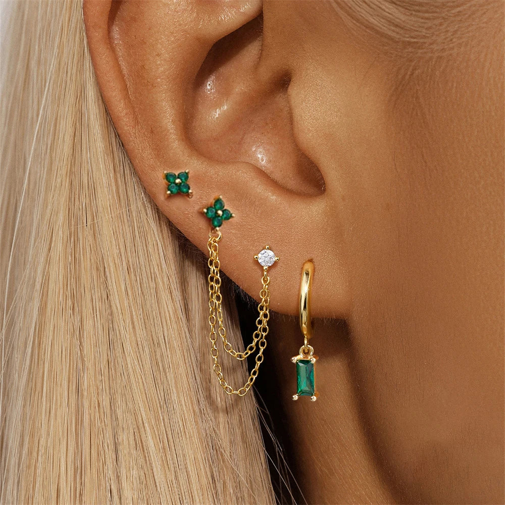 Exquisite Stainless Steel 12 Constellation Birthstone Earrings Set for Woman Cartilage Piercing Earrings Fashion Jewelry