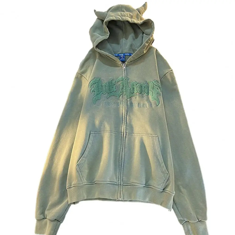 Hoodies Zip Up Letter Pattern Loose Sweatshirt Autumn Hooded Sweatshirt Zipper Woman And Man