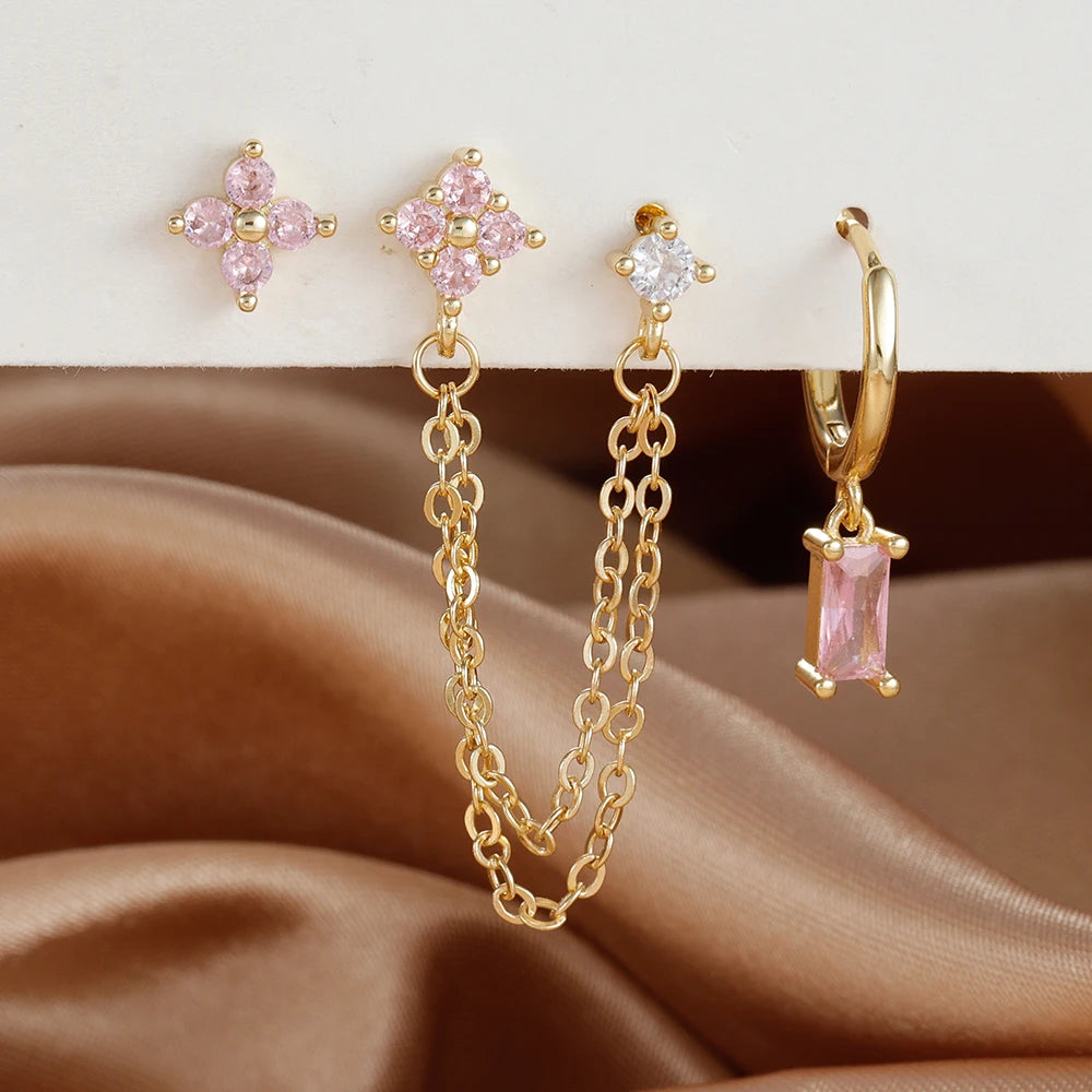 Exquisite Stainless Steel 12 Constellation Birthstone Earrings Set for Woman Cartilage Piercing Earrings Fashion Jewelry