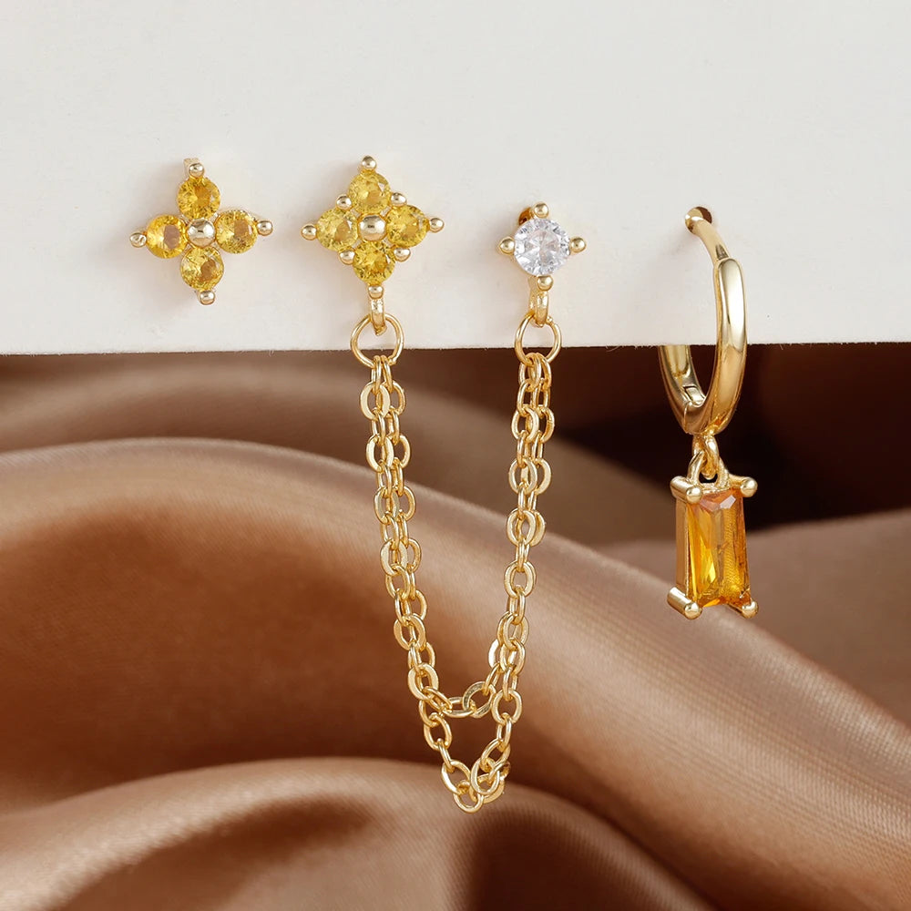 Exquisite Stainless Steel 12 Constellation Birthstone Earrings Set for Woman Cartilage Piercing Earrings Fashion Jewelry