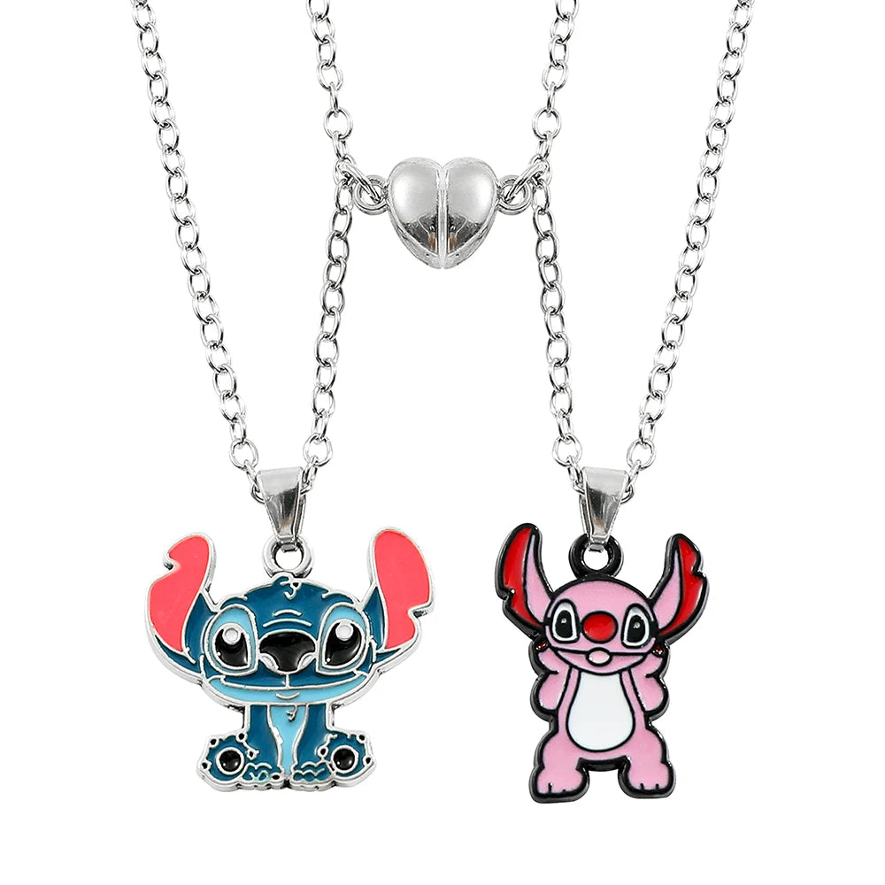 Disney-Stitch Heart Necklace for Couple, Gold and Silver Color, Angel and Stitch, Cute Style , Jewelry Pendant, Gift for Girl, 1