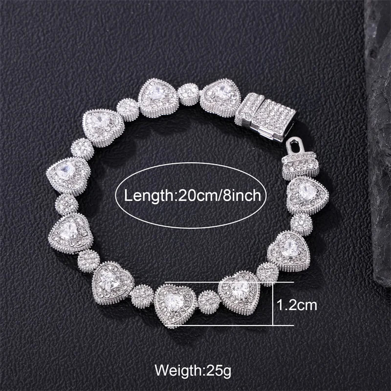 Hip Hop AAA Bling 12MM Miami Cuban Chain Iced Out Men's Bracelet Rhinestone Zircon Paved Bracelets For Men Women Jewelry