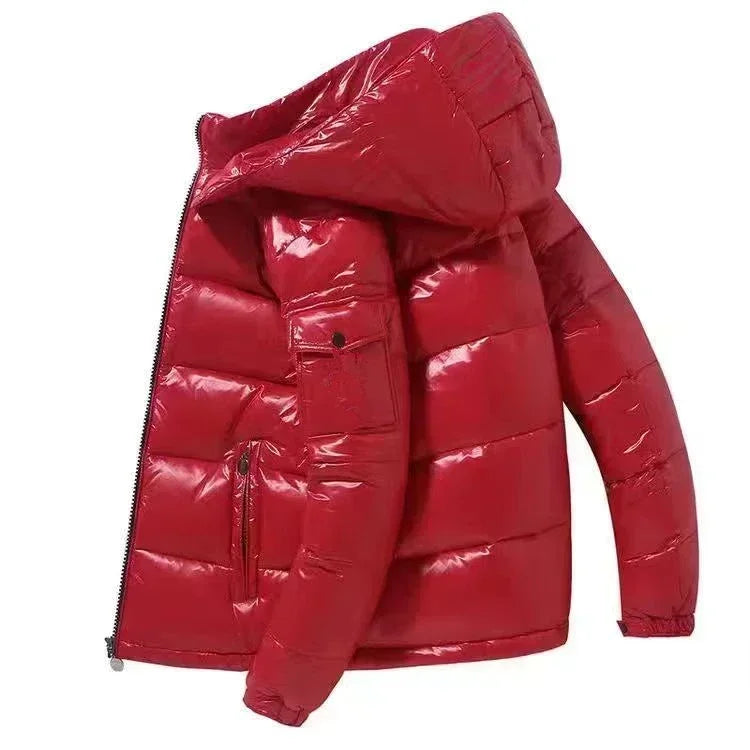 New Korean style glossy jacket short couple fashion trend retro loose thickened white duck down winter jacket