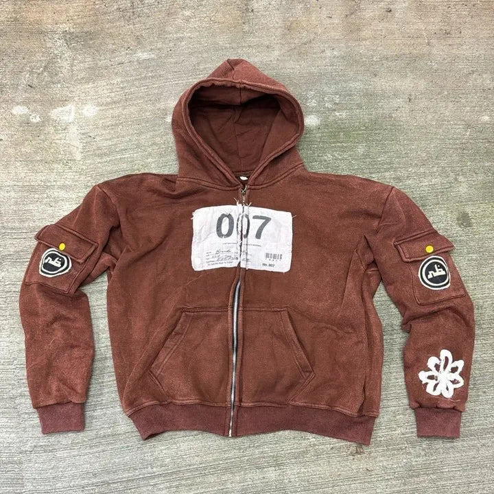 Zip Up Hoodie Hip Hop New Fashion Patch Oversized Hoodie Men Women Loose Casual