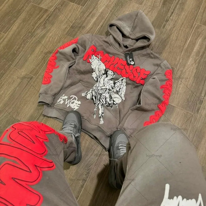 Retro Rock Punk Style Oversized Sweatshirt American Harajuku Colorful Letter Print Graphic Hoodie man