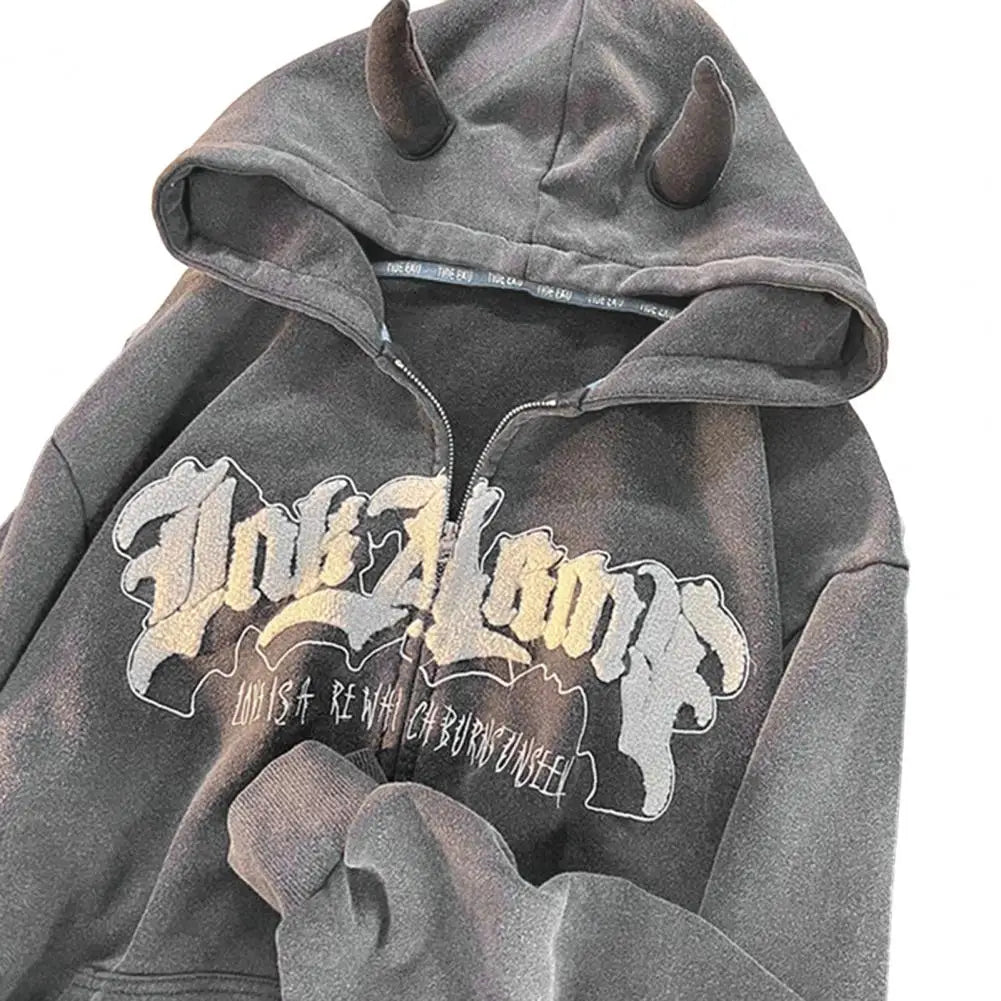 Hoodies Zip Up Letter Pattern Loose Sweatshirt Autumn Hooded Sweatshirt Zipper Woman And Man